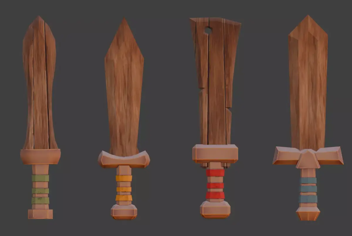 Stylised wood swords low-poly game ready Low-poly 3D model