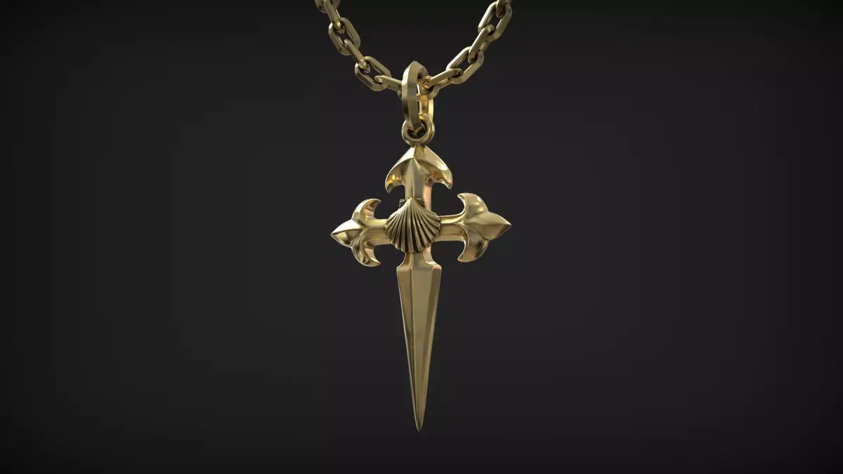 Camino De Santiago Cross of Saint James with Sea Shell Amulet 3D print model