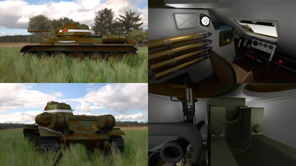 T34 76 Tank with Interior HDRI Camo 3D model
