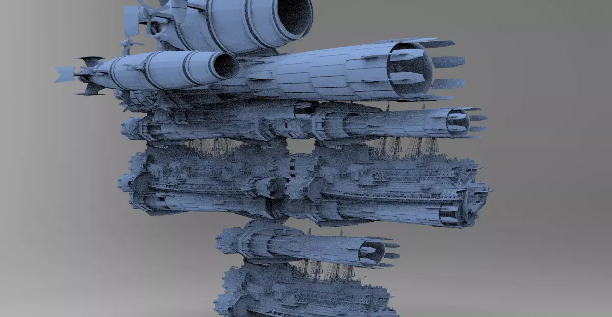 Sci fi Airship Space design City 4 designs 3D model