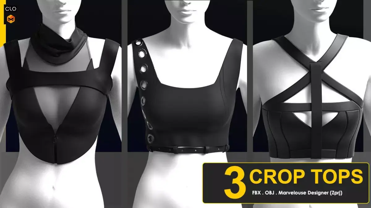 3 CROP TOPS 3D model