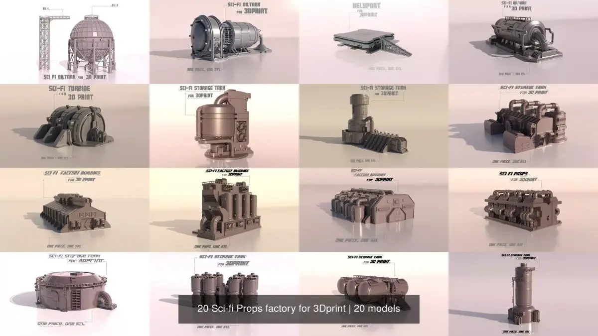 20 Sci-fi Props factory for 3Dprint 3D Model Pack purchase
