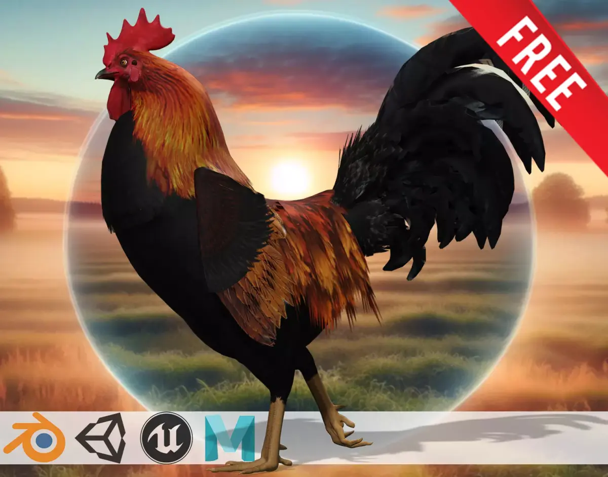 Sunrise Sovereign Rooster of the Morning Low-poly 3D model