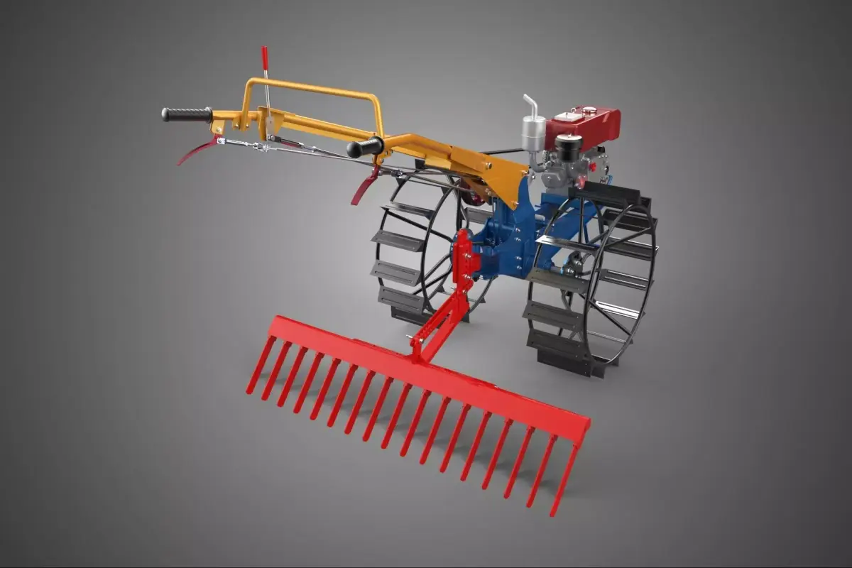 HAND WALKING TRACTOR ATTACHED LEVELING TOOTH HARROW RAKE FIELD 3D model