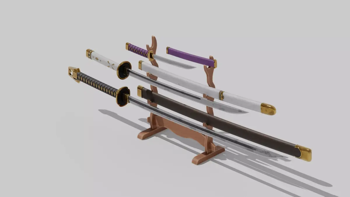 Japanese Furniture Kit - 3 Swords kit Low-poly 3D model