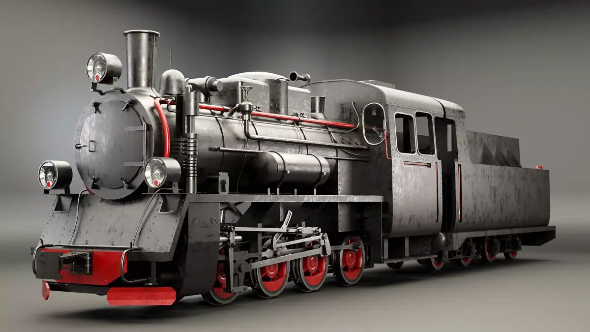 Narrow-gauge Black Steam Locomotive 3D model