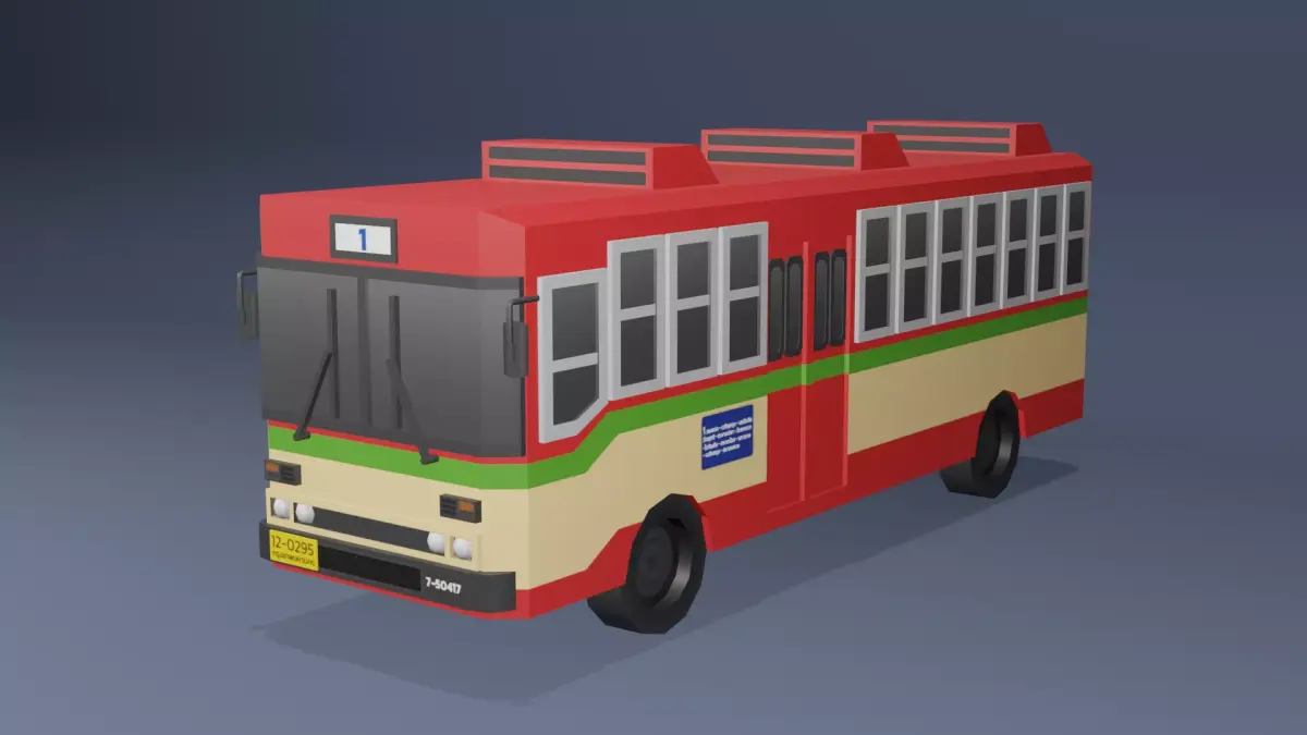 Red Thai bus Low poly v01 Low-poly 3D model