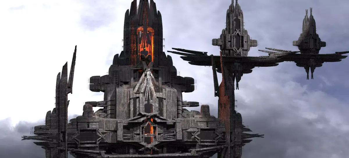 Cyberpunk Dark Floating City Kitbash 3D model