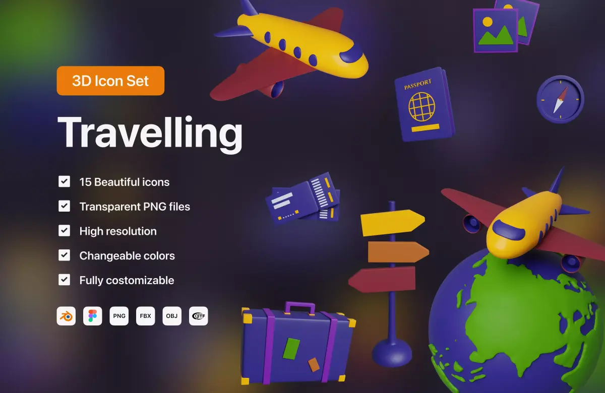 3D set of icons Travelling 3D model
