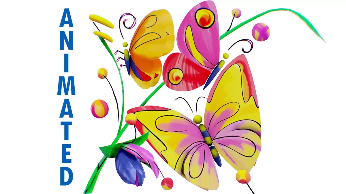 Butterfly Monarch Insect Scenery - Iris Flower Meadow Scene Low-poly 3D model