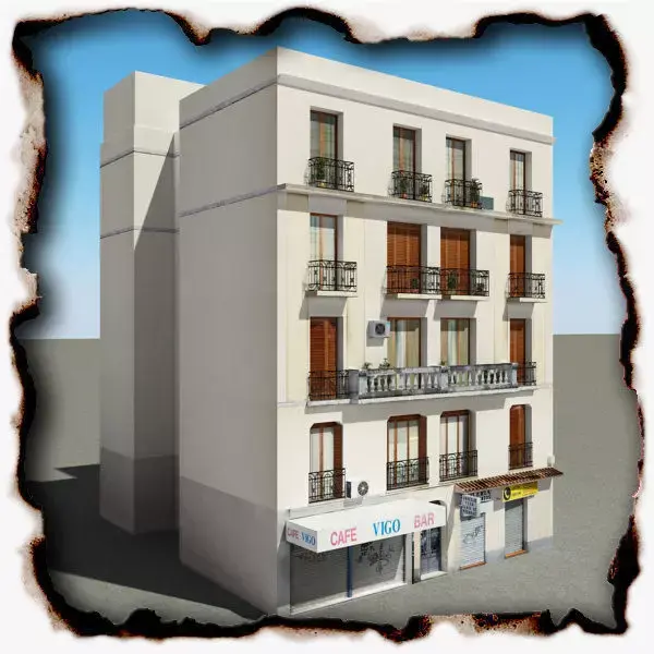 Building with two floors and roof Low-poly 3D model