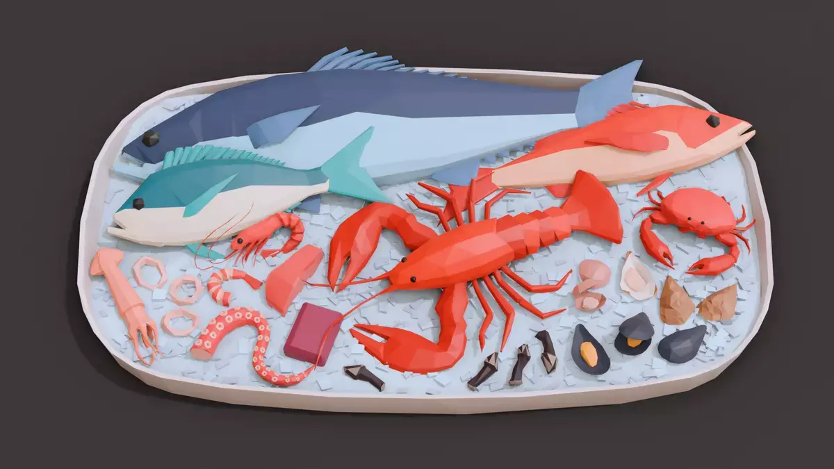 Collection 30 Seafood and Fish Low Poly Free low-poly 3D model