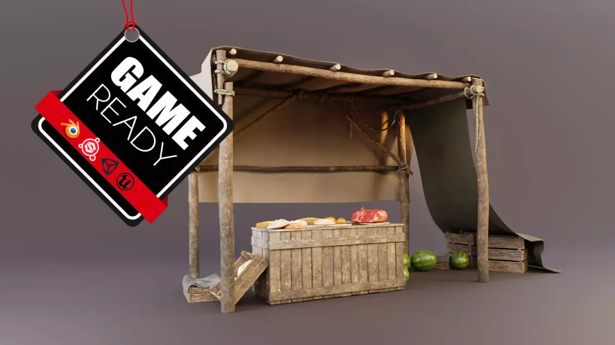 The Medieval Market Stall Low-poly 3D model
