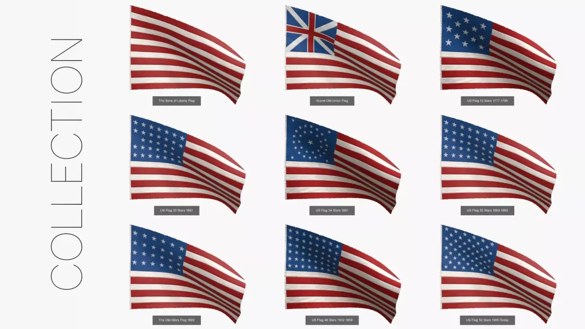 Stars and Stripes US Flags Collection 3D Model Pack