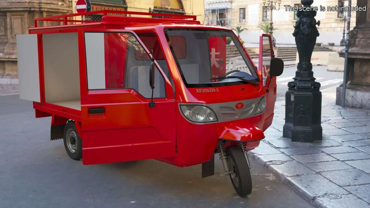Delivery Trike with Close Body Red Rigged 3D model