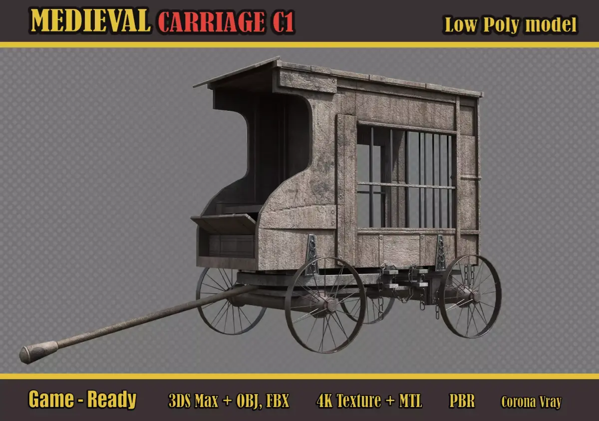 Medieval Carriage C1 Low-poly 3D model