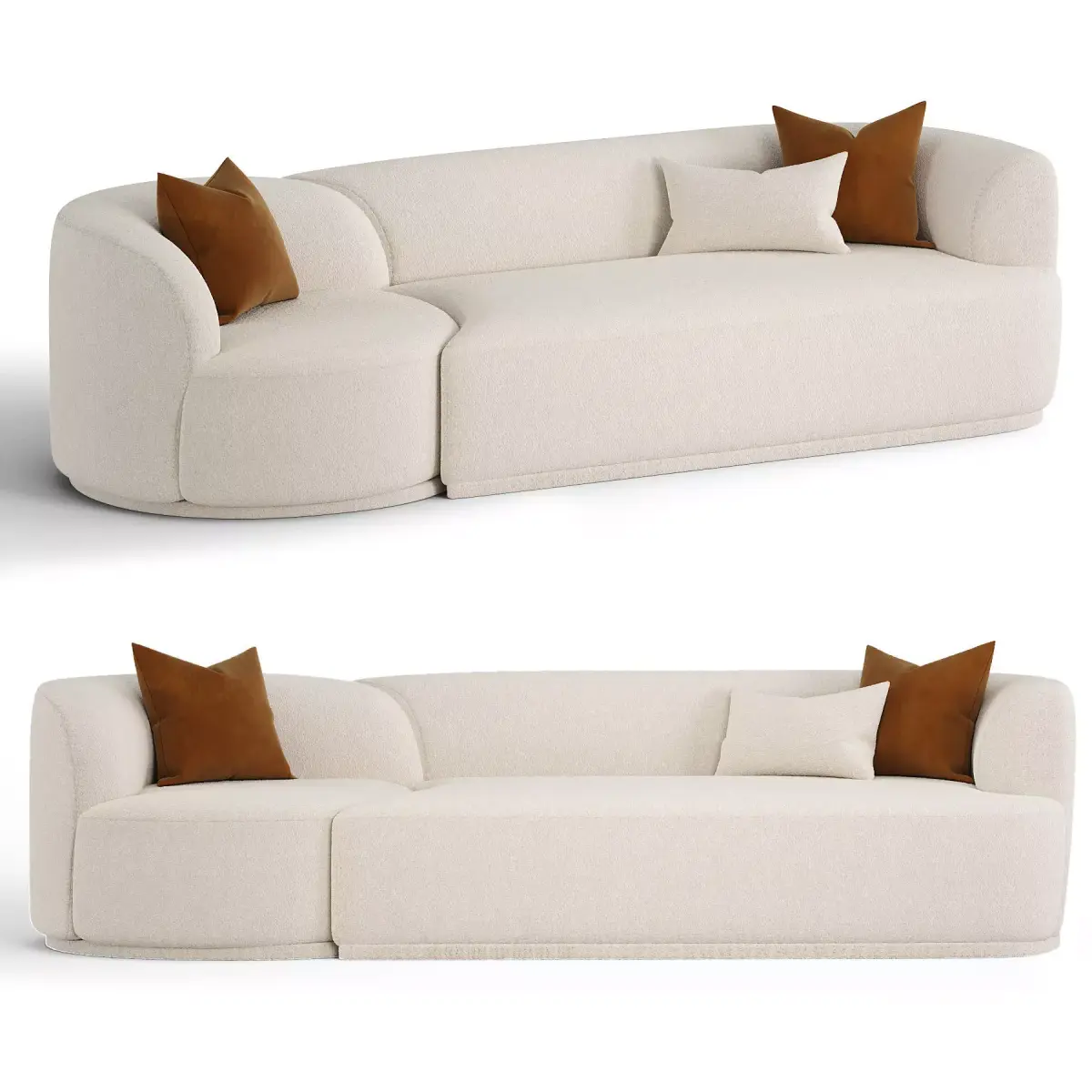 Fickle Cream Boucle 2 Piece Modular Sofa 3D model