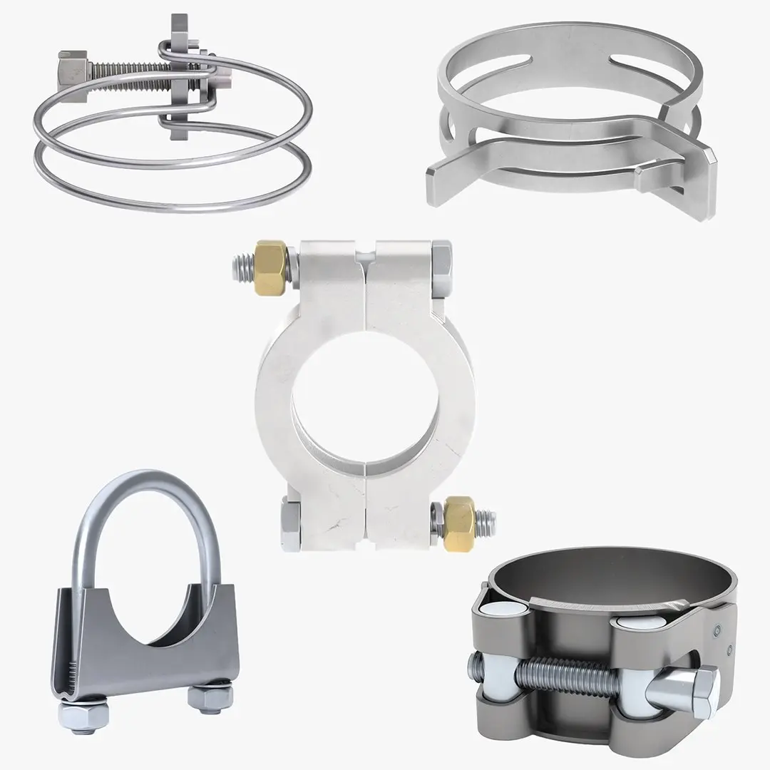 Complete Hose Clamp Solution: 5 Essential 3D Models — Power, Exaust, Spring, Wire &amp;amp; High-Pressure Double-Bolt. 3D model