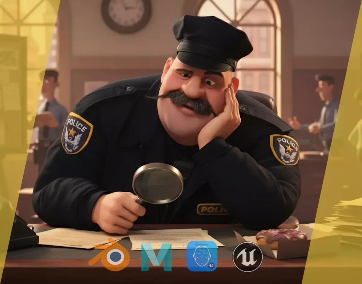 Stylized Cartoon Police Chief Rigged Fat Cop Low-poly 3D model