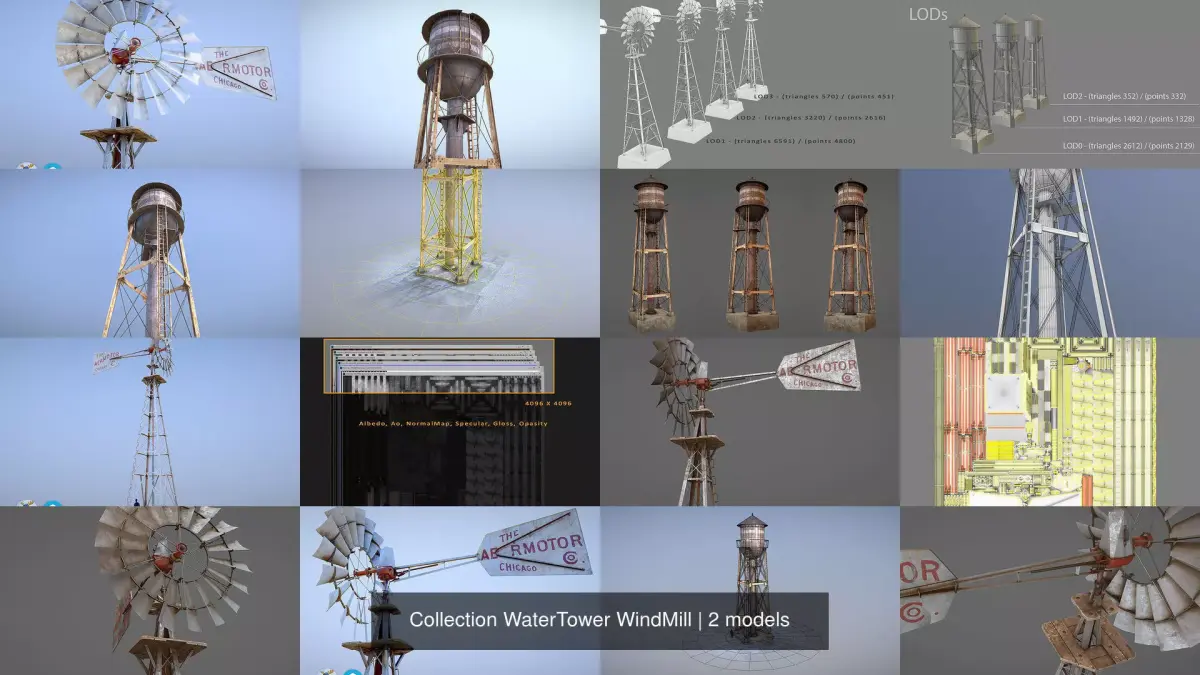 Collection WaterTower WindMill 3D Model Pack