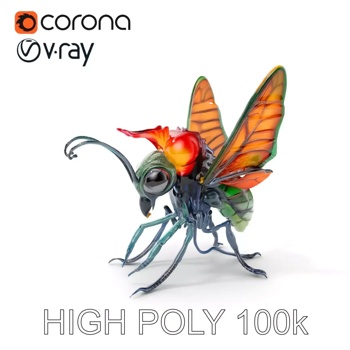 Fantasy Insect Model Pack with Detailed Wings and Antennae Low-poly 3D model