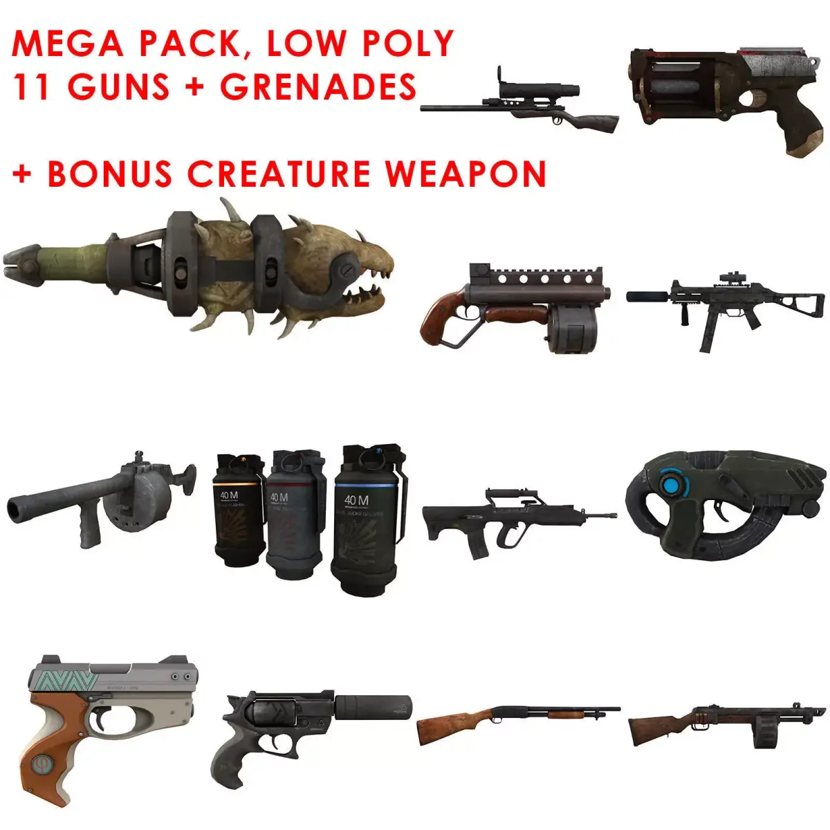 Weapons game ready assault rifle Low-poly 3D model
