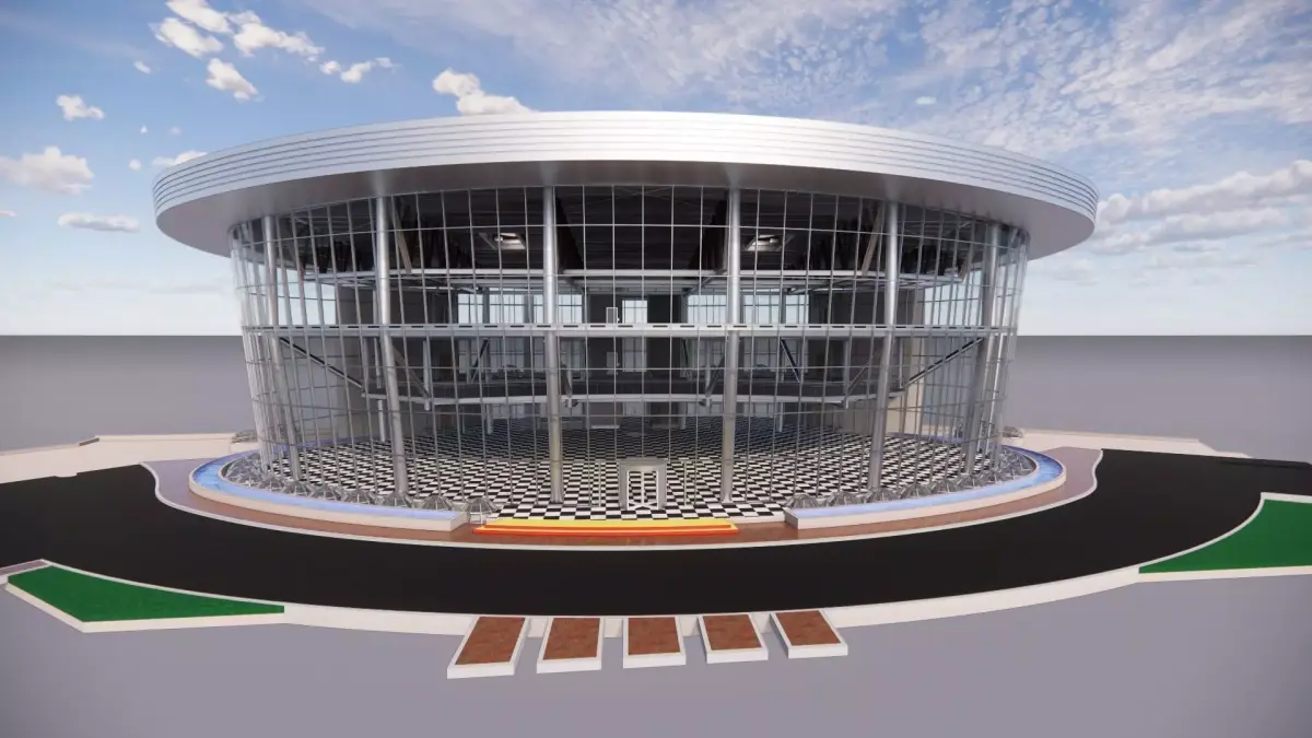 Oval Showroom steel structure in Revit 3D model