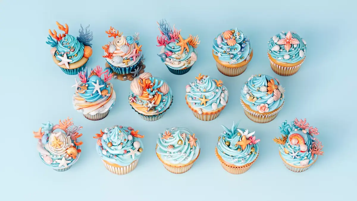 Ocean Style Cupcake Cake 3D model