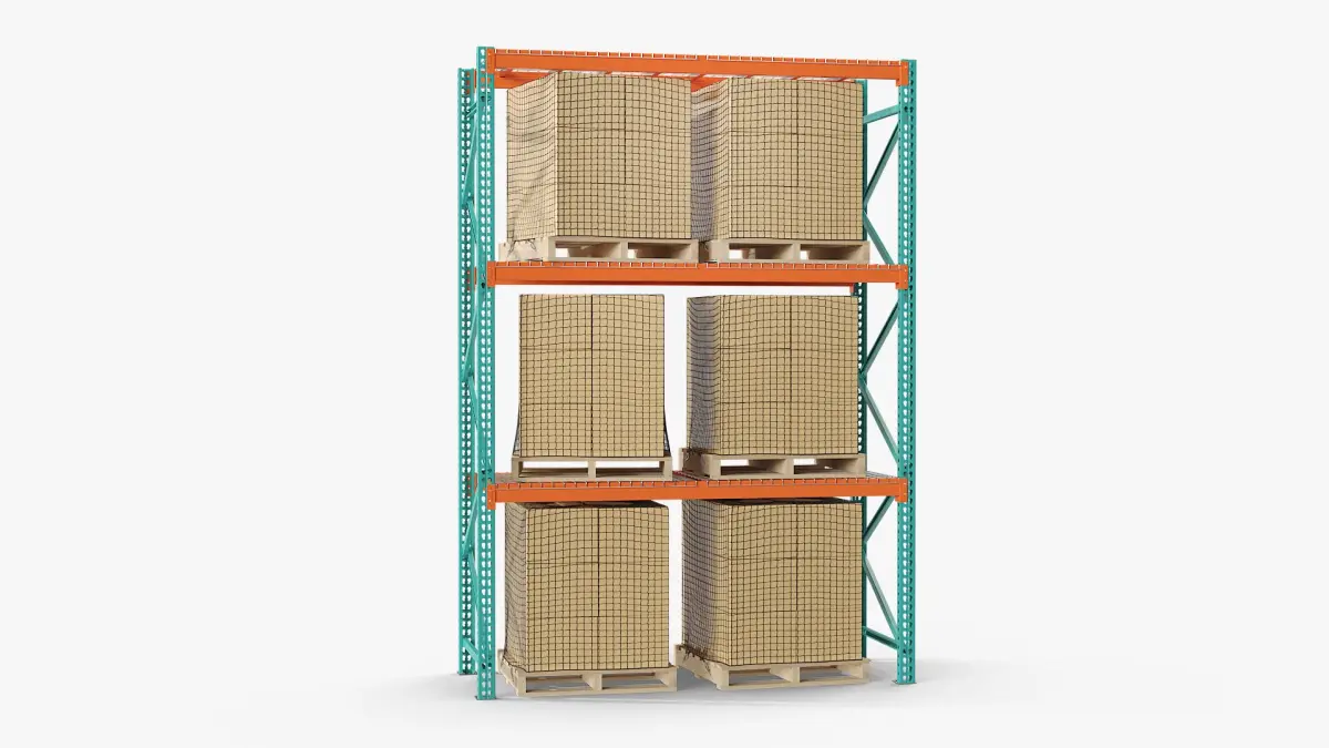 Heavy-Duty Pallet Racking with Net-Wrapped Cargo Green 3D model