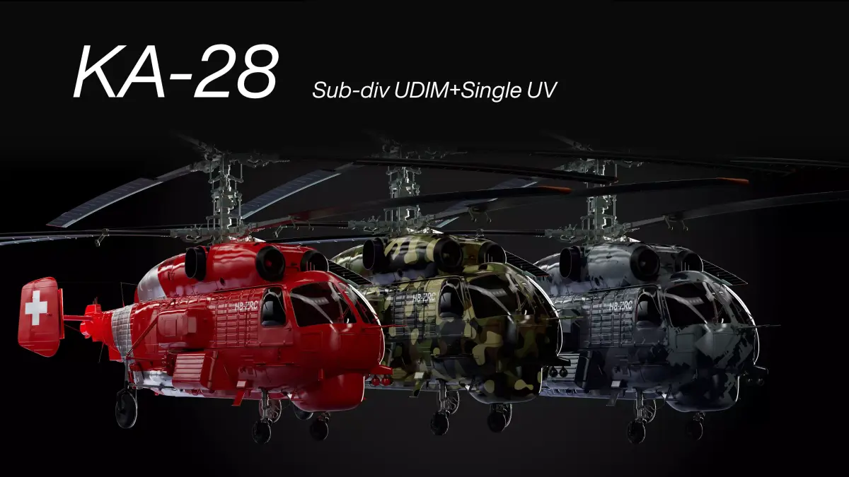 Ka-28 Helicopter sub div model in 3 different color schemes 3D model