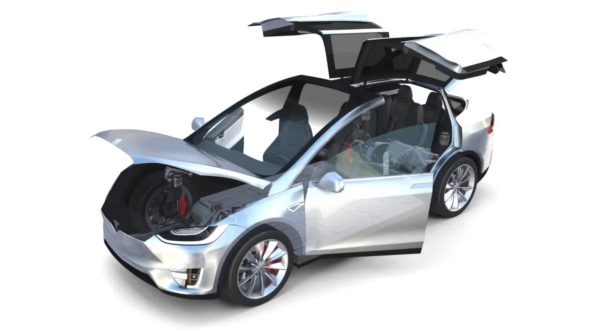 Tesla Model X Silver with interior and chassis 3D model purchase