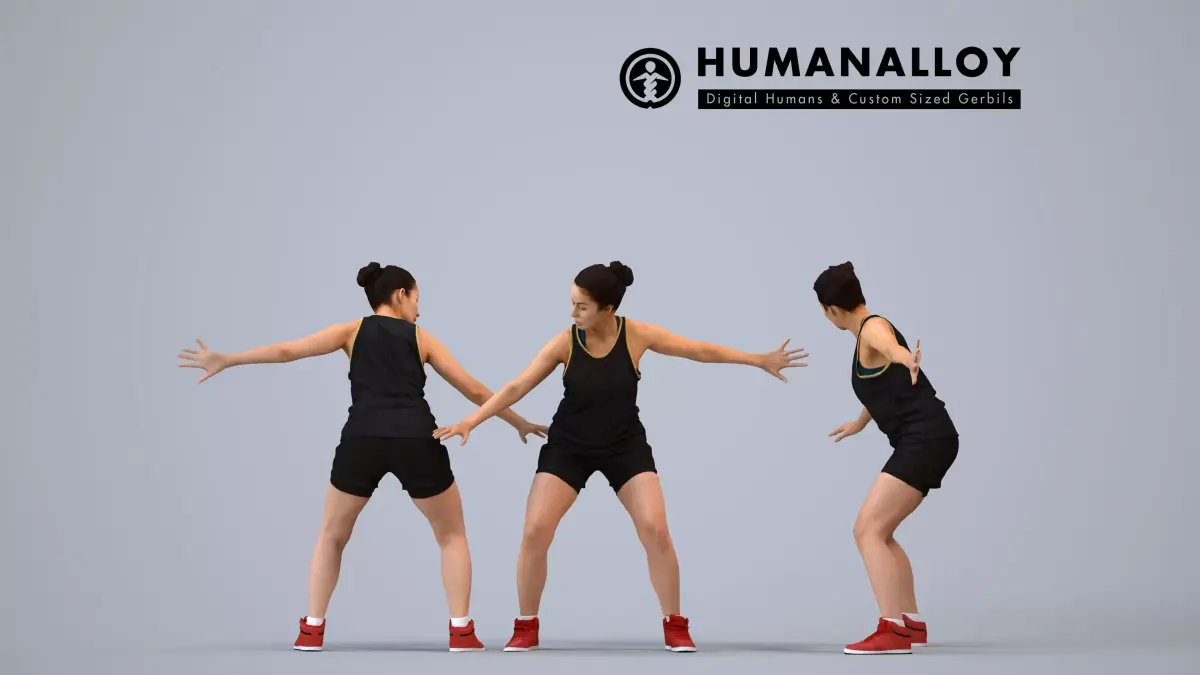00568Nicole009 - Adult Caucasian woman crouching during 3D model