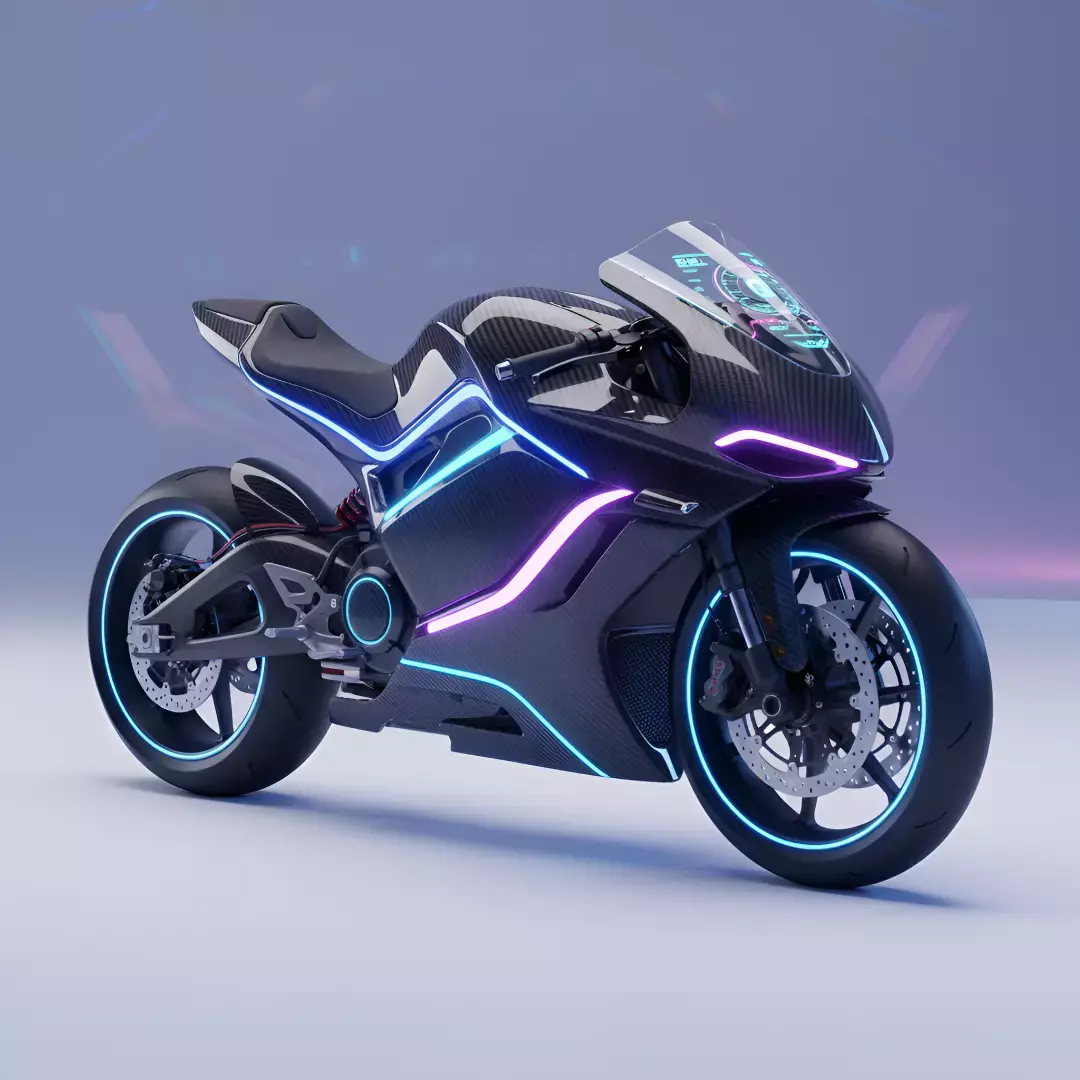 Futuristic Electric Sports Bike with Neon Low-poly 3D model Low-poly 3D model