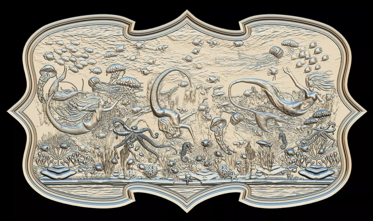 Aquatic Mermaid Theme Panno v1 for CNC Relief engraving 3D model