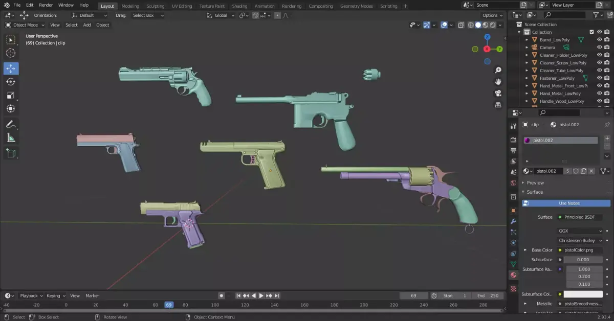 pistols collection version 1 Low-poly 3D model