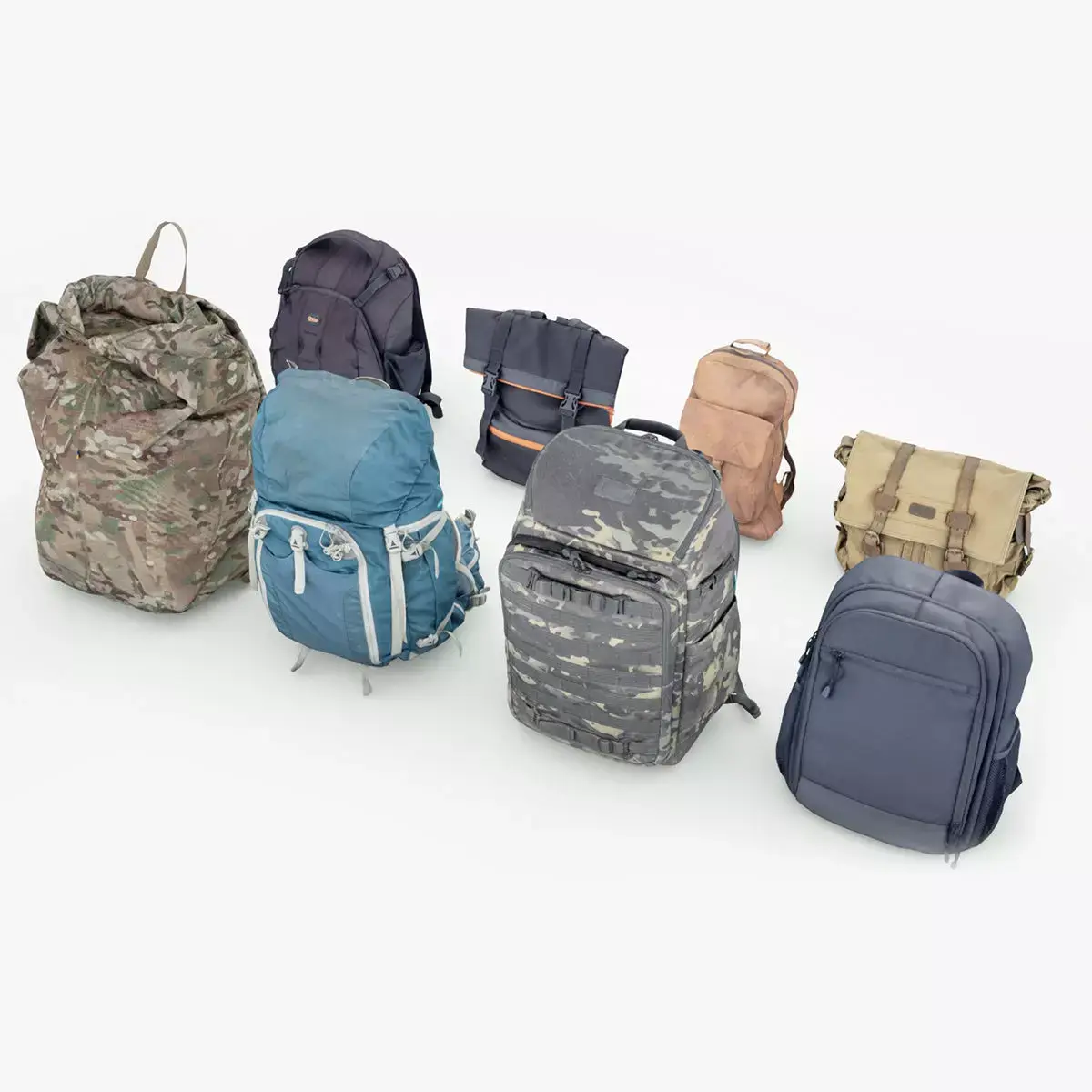Backpack and bag collection 8 items military urban hiking  3D model