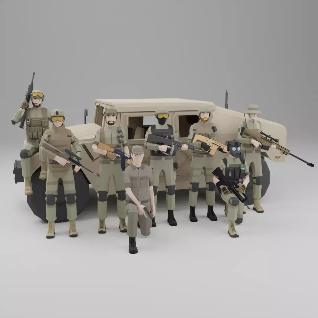 Low poly Soldiers Rigged Low-poly 3D model