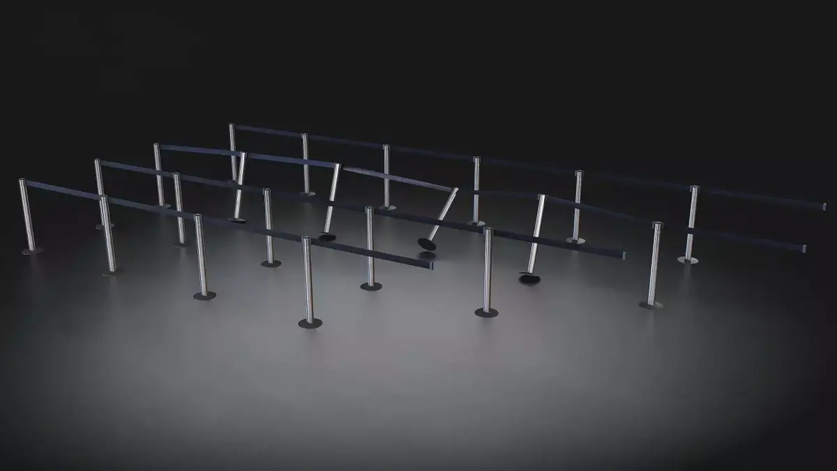 Queue Barrier Stanchion Set Low-poly 3D model