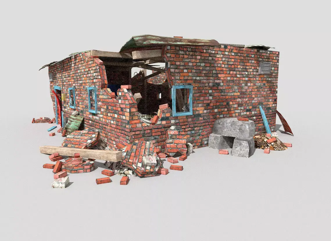 low poly destroyed building 1 Low-poly 3D model