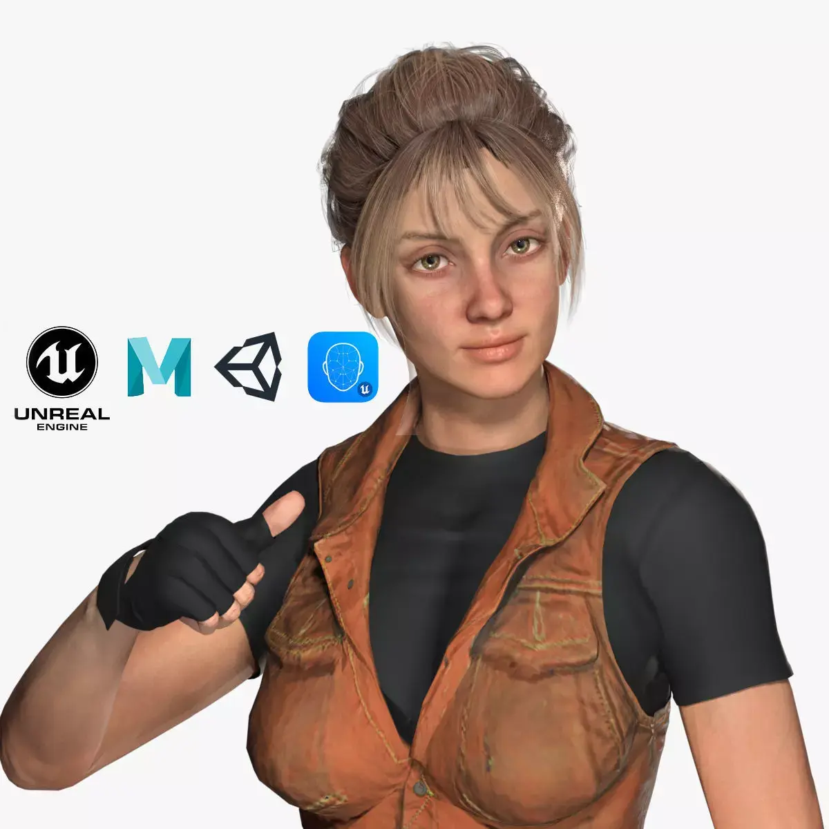 Realistic women modular character female f1 Low-poly 3D model