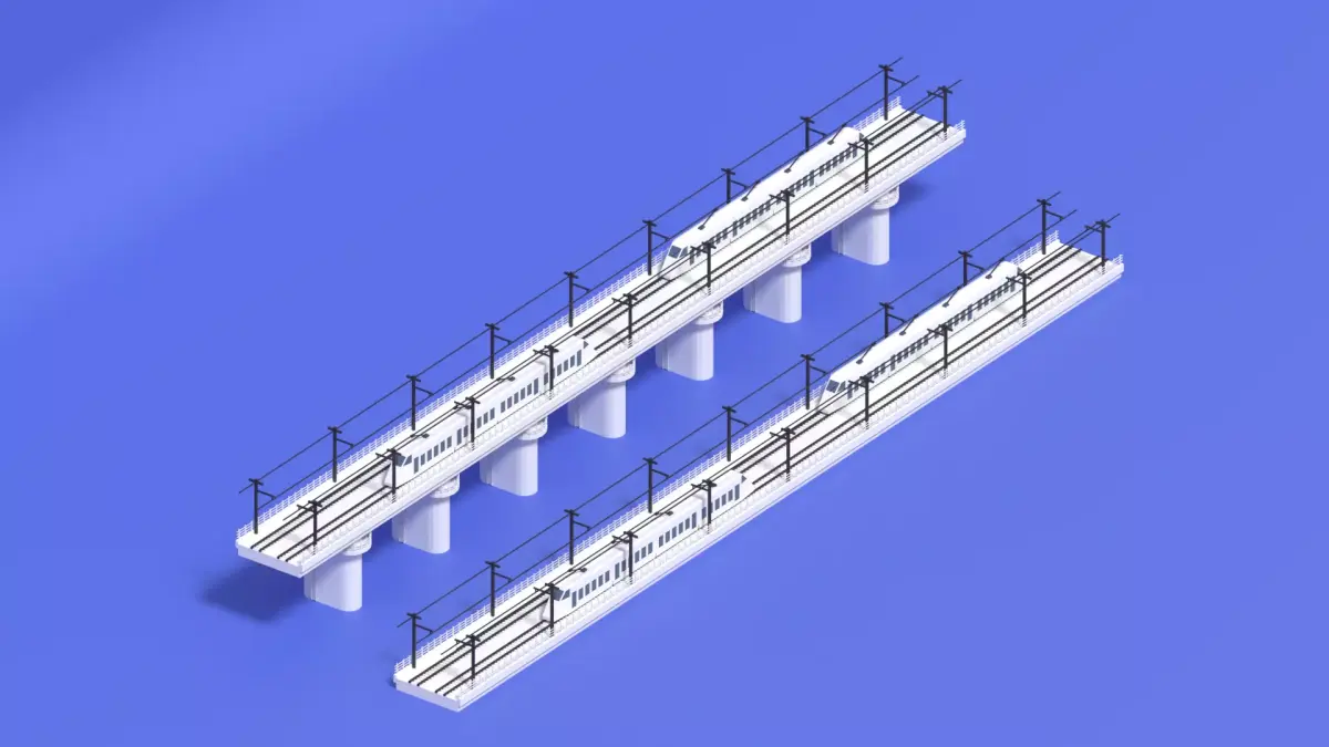 Cartoon High Speed Train and Railway Low-poly 3D model