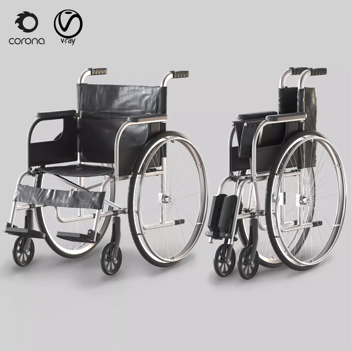 hospital wheelchair open and folded 3D model