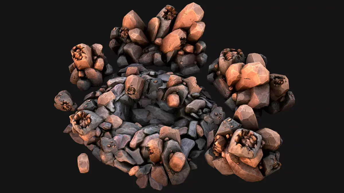 Copper Deposits Ore and Stones Resource Set Low-poly 3D model