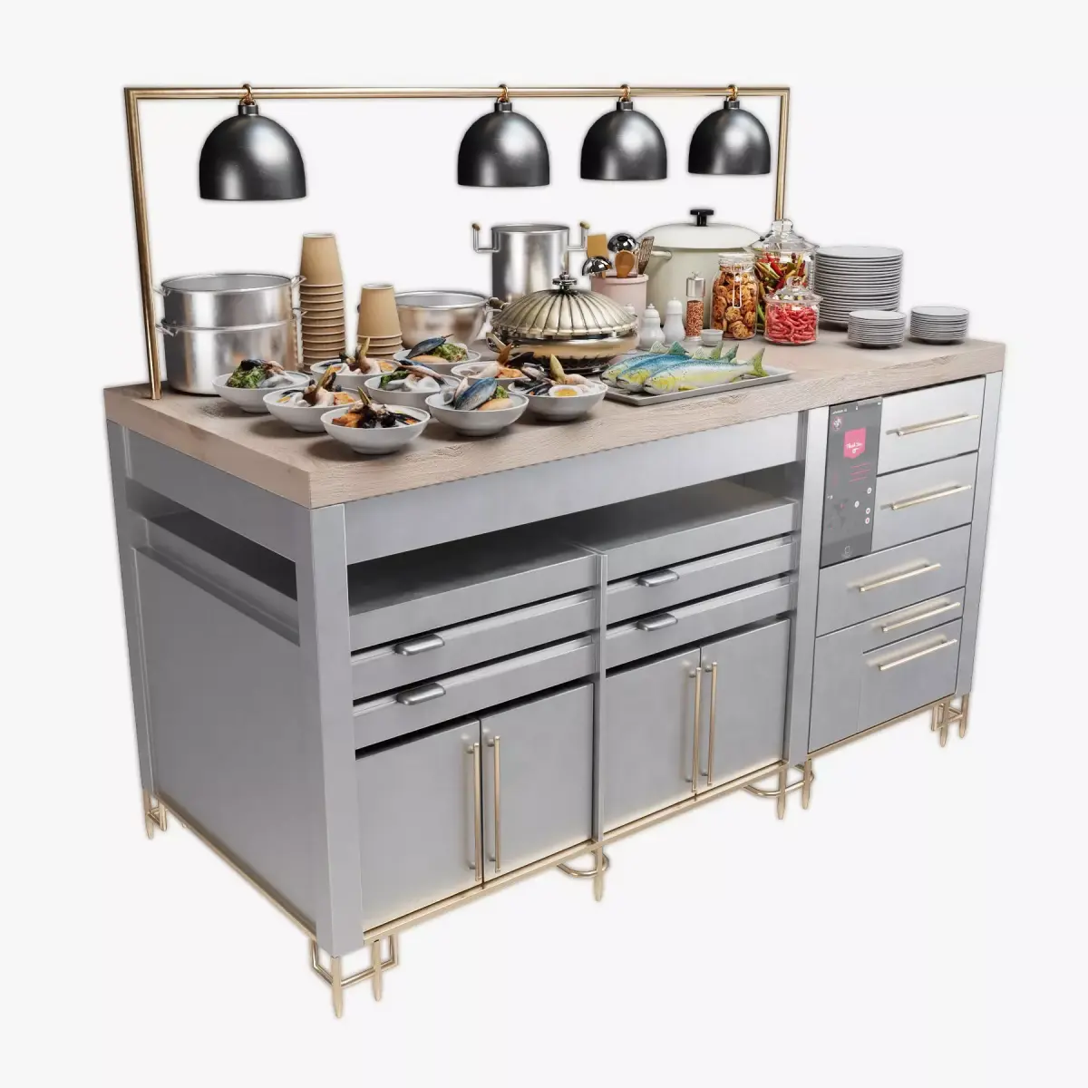  Food Serving Table with Seafood 3D model