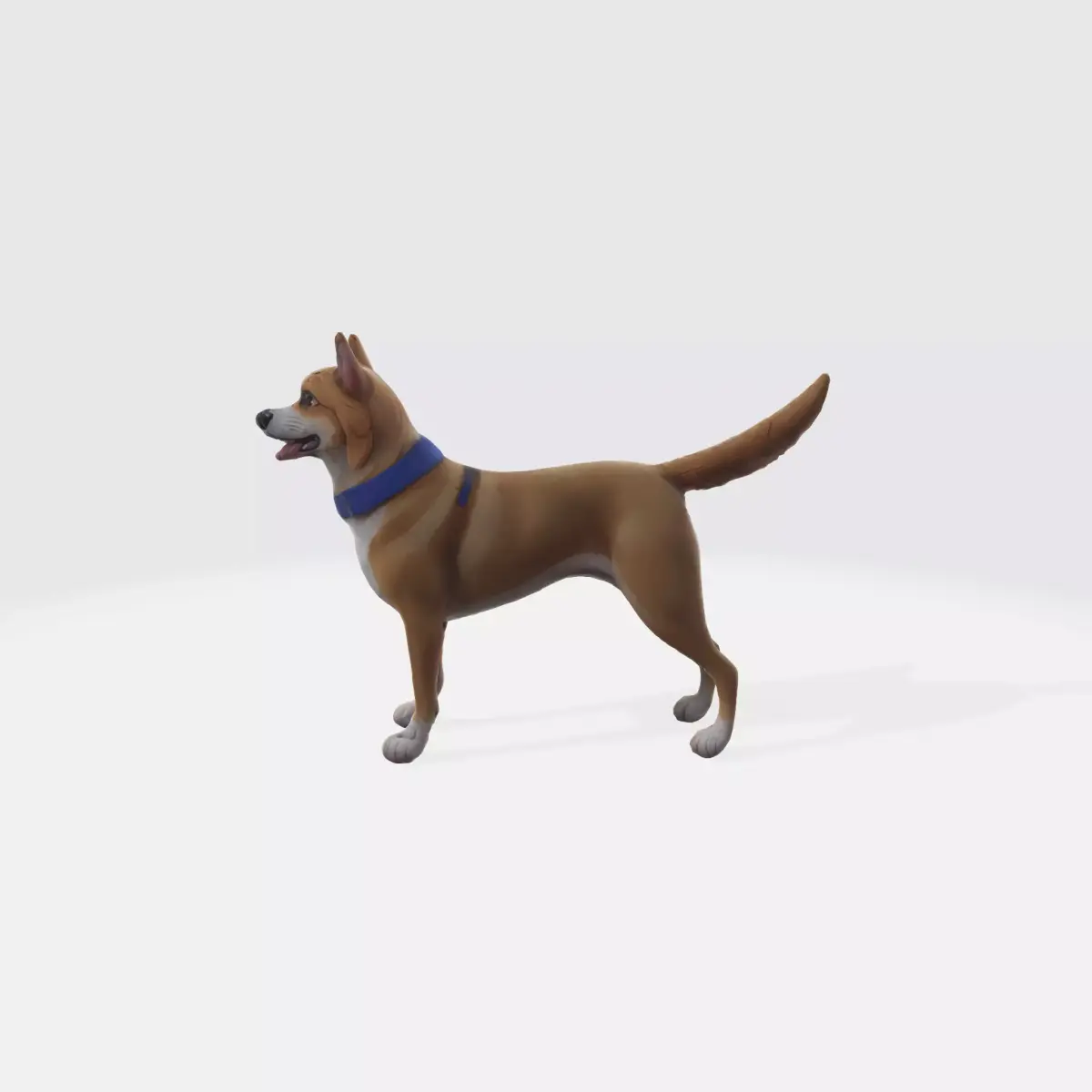 A dog with a blue collar standing 3D model