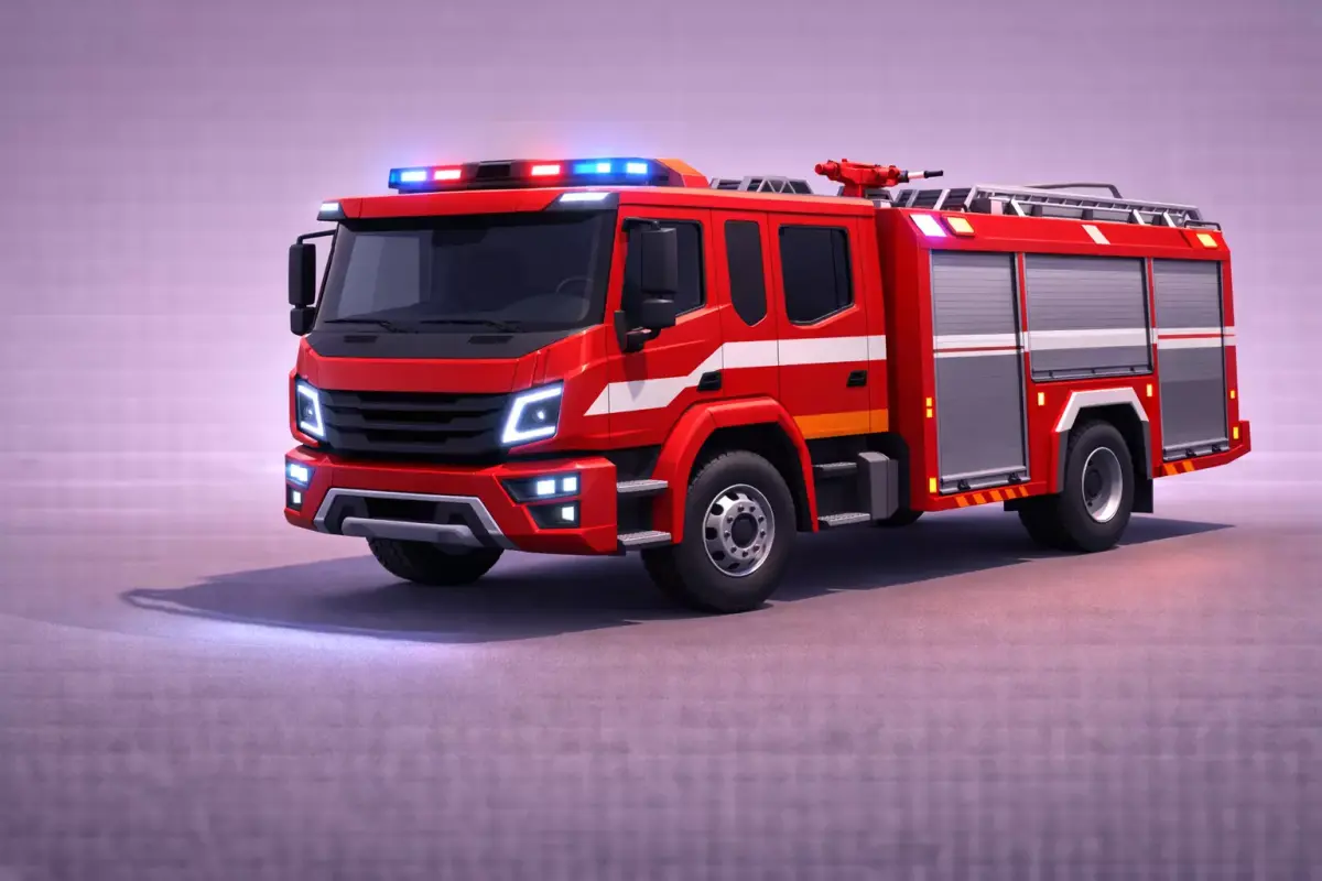 Low Poly Modern Fire Truck Vehicle Model PBR Texture Low-poly 3D model