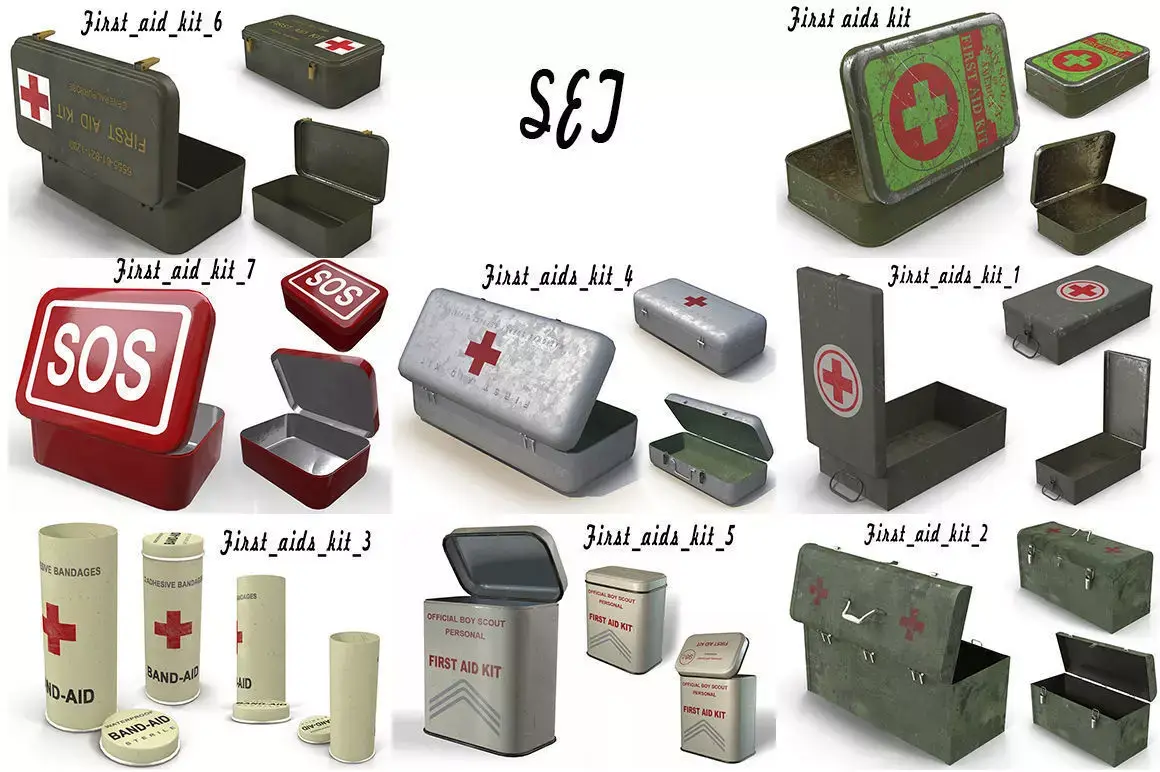 First aid kits Collection  Low-poly 3D model