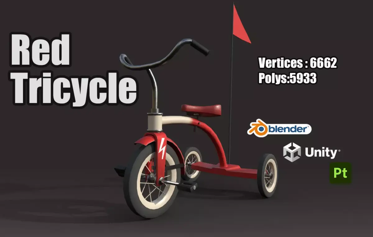 Red Tricycle Low-poly 3D model