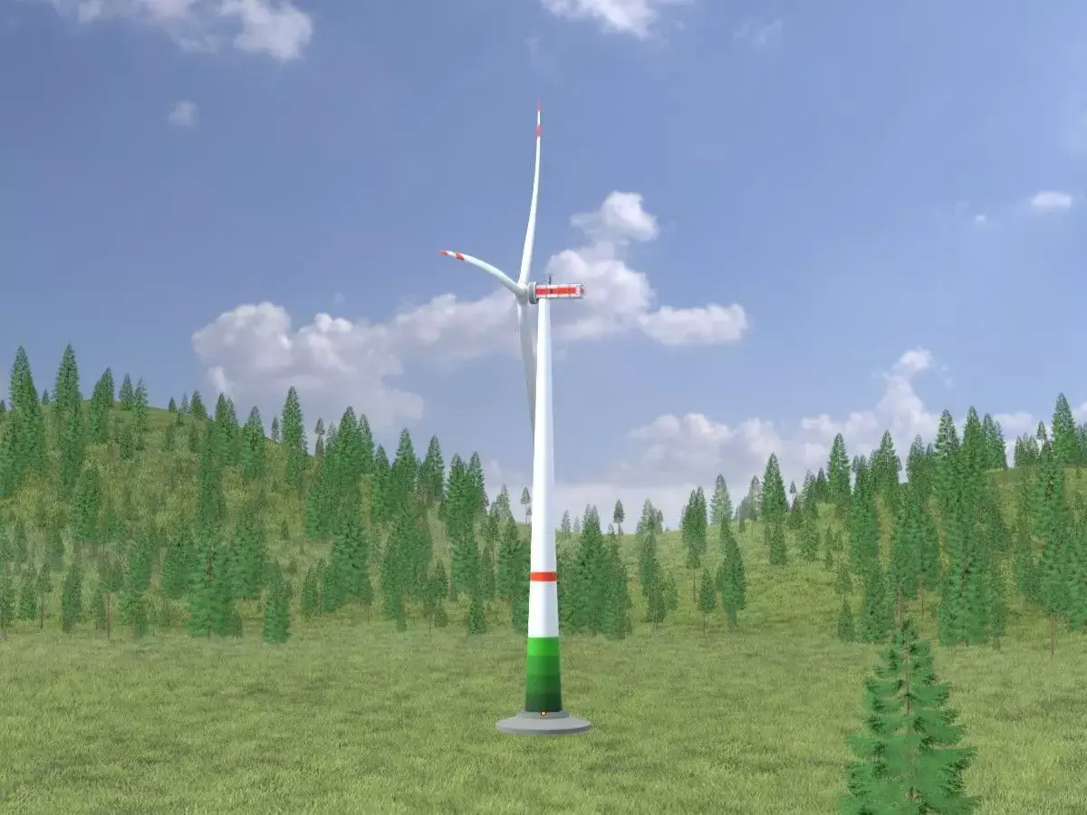 Windkraftanlage mit Fundament E1 H-132 RD 172 m Low-poly 3D model