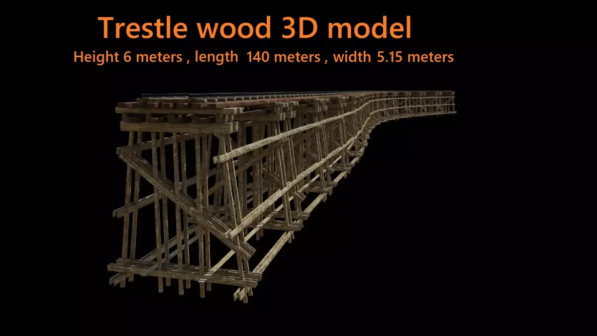 Wood trestle bridge 3D model Low-poly 3D model purchase